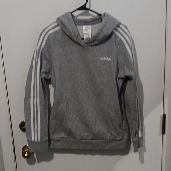 adidas Tops - Adidas Heather Gray Hoodie with White Accents
